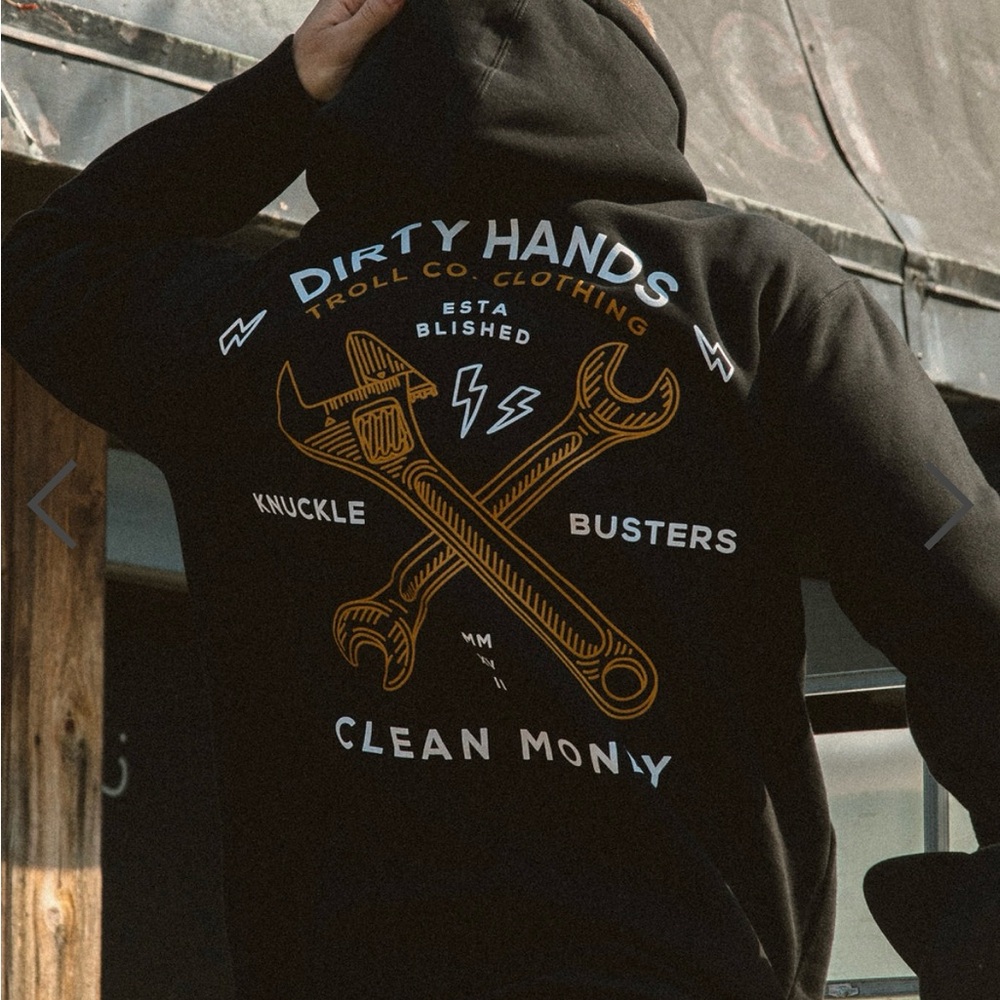 Troll Co. Dirty hands, clean money, Black Sweatshirt with Industrial Graphics
